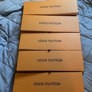 5 authentic Louis Vuitton scarf tie boxes .